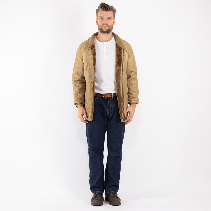 Vintage 80's Men Sheepskin Coat in Beige - NorthernGrip