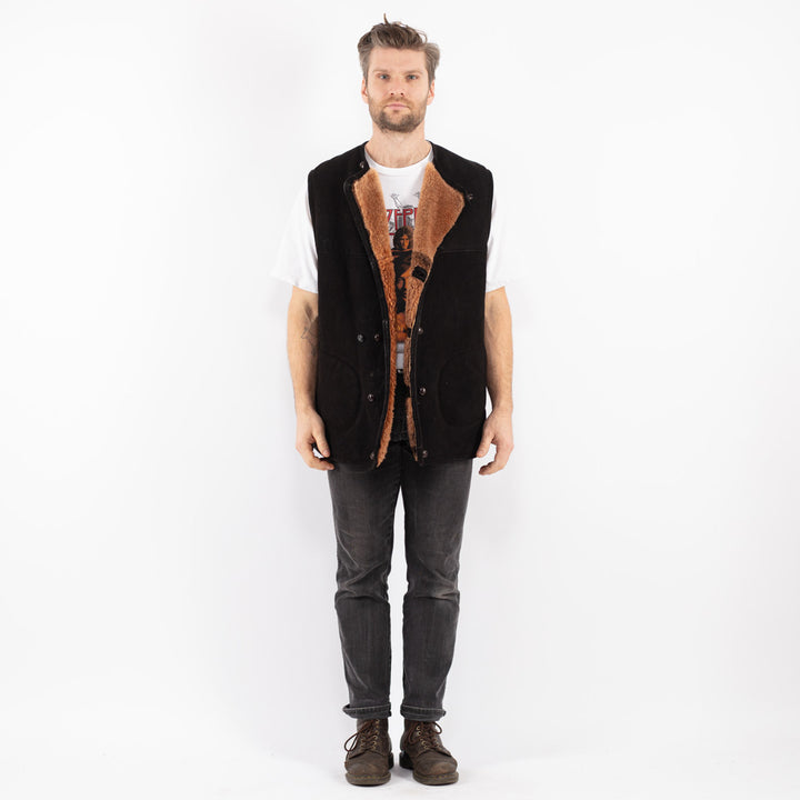 Vintage 70's Men Sheepskin Vest in Black - NorthernGrip