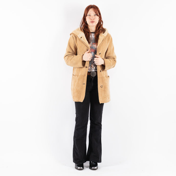 Vintage 90's Women Sheepskin Coat in Beige