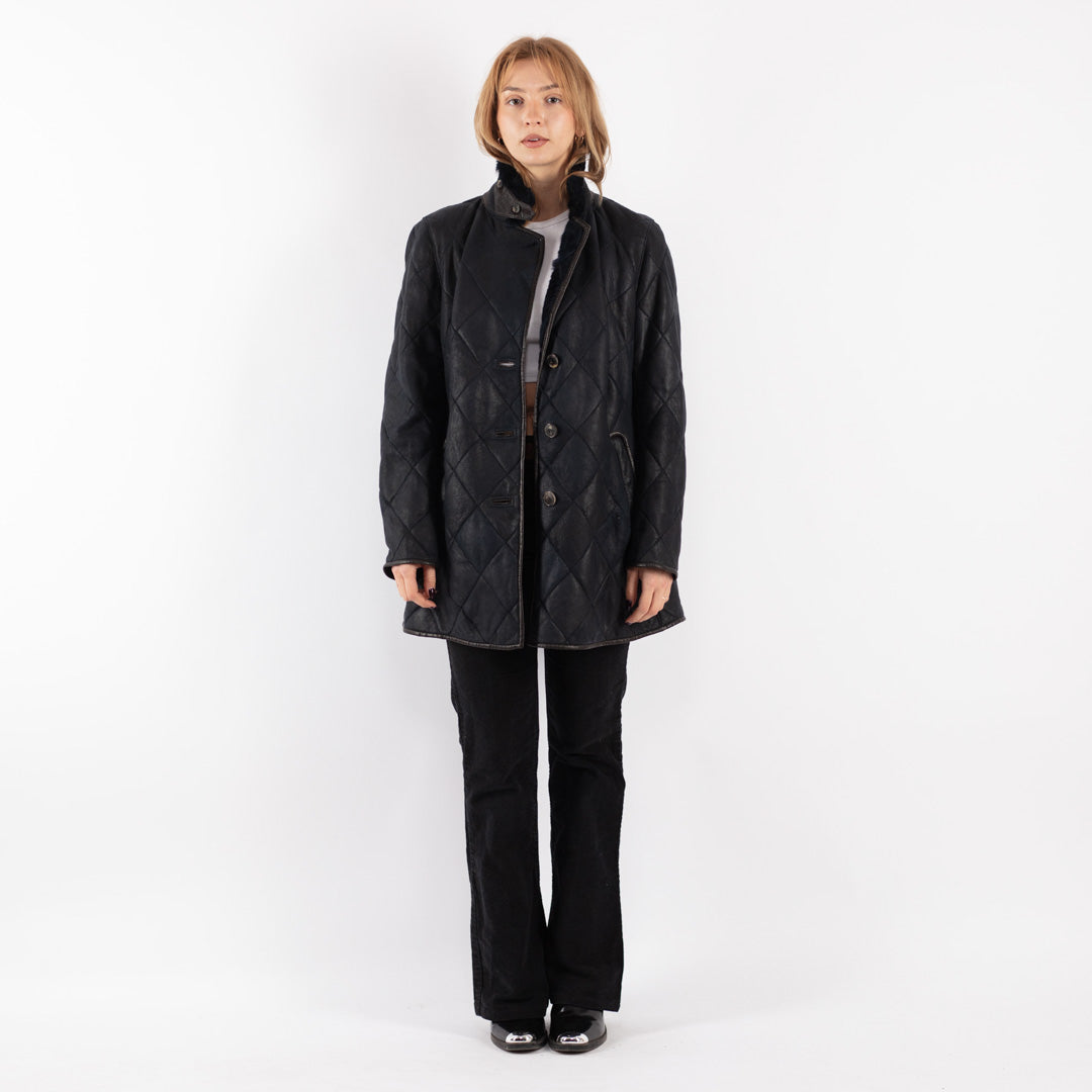 Vintage 00's Women Sheepskin Coat in Blue