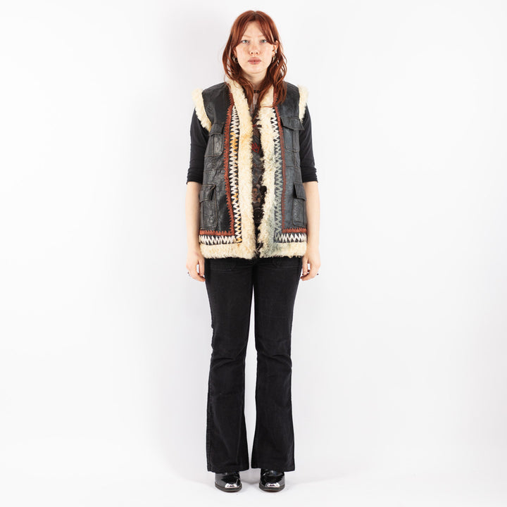 Vintage 60's Women Sheepskin Vest in Black