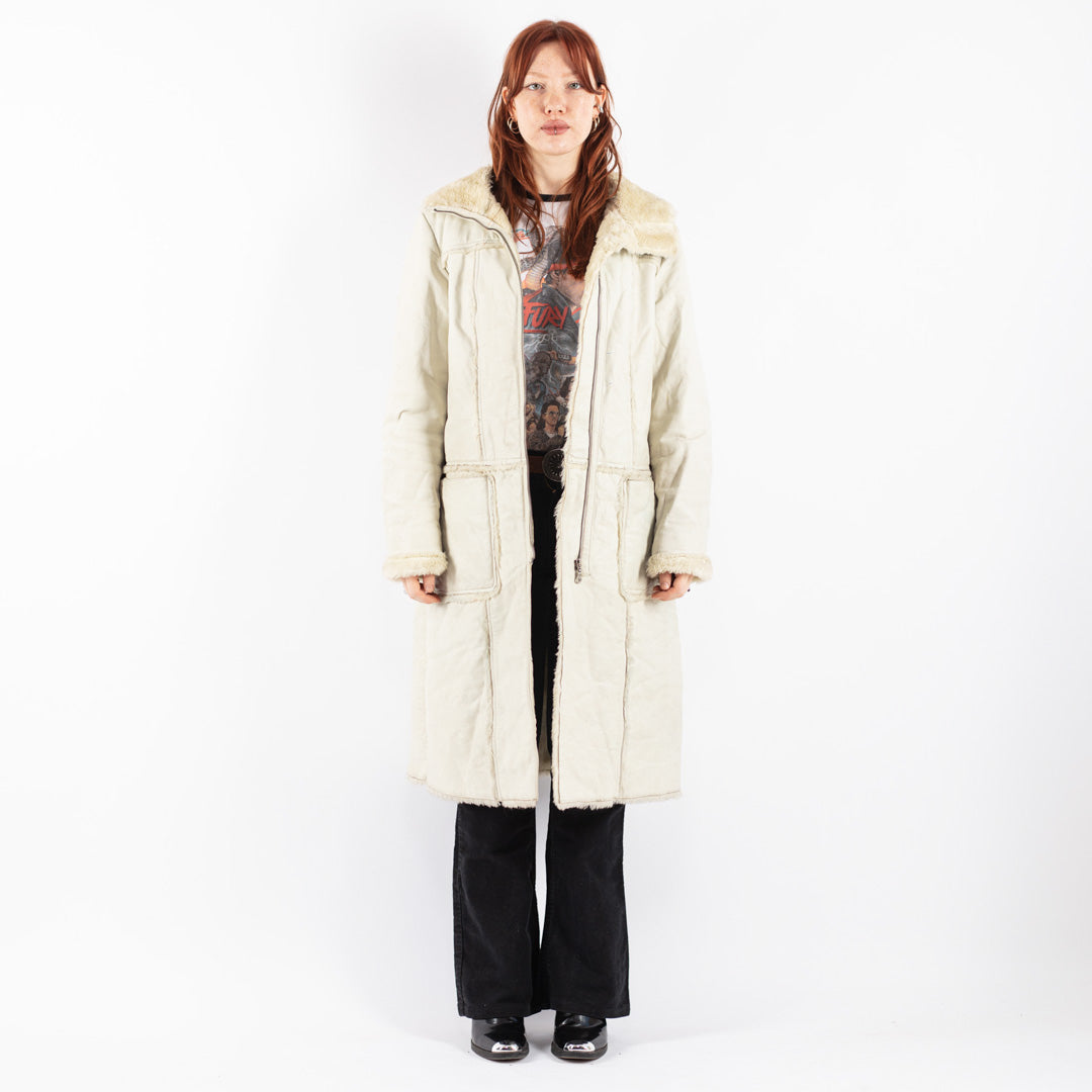 Vintage 90's Women Leather Coat in White