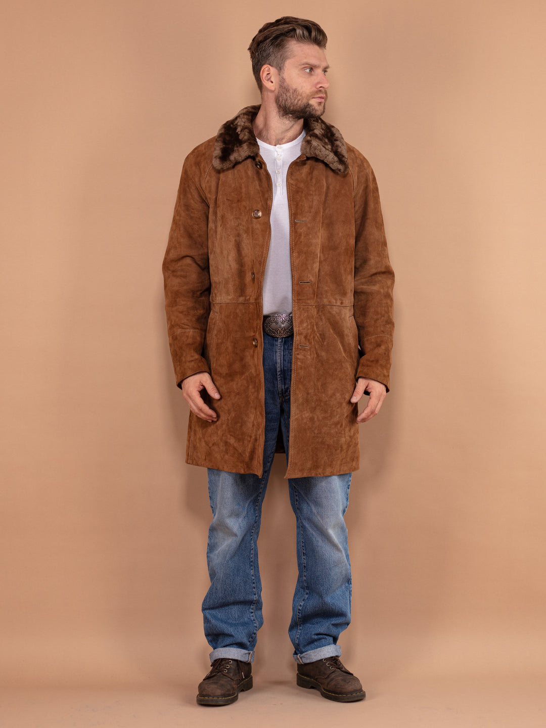 Vintage 70's Men Suede Sherpa Coat in Brown - NorthernGrip