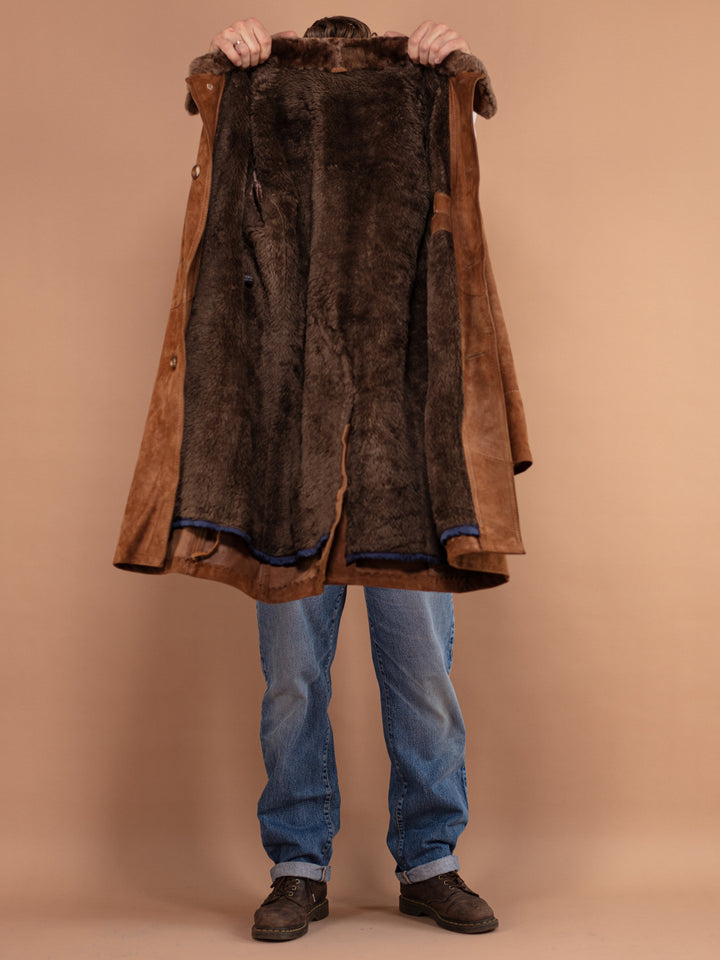 Vintage 70's Men Suede Sherpa Coat in Brown - NorthernGrip