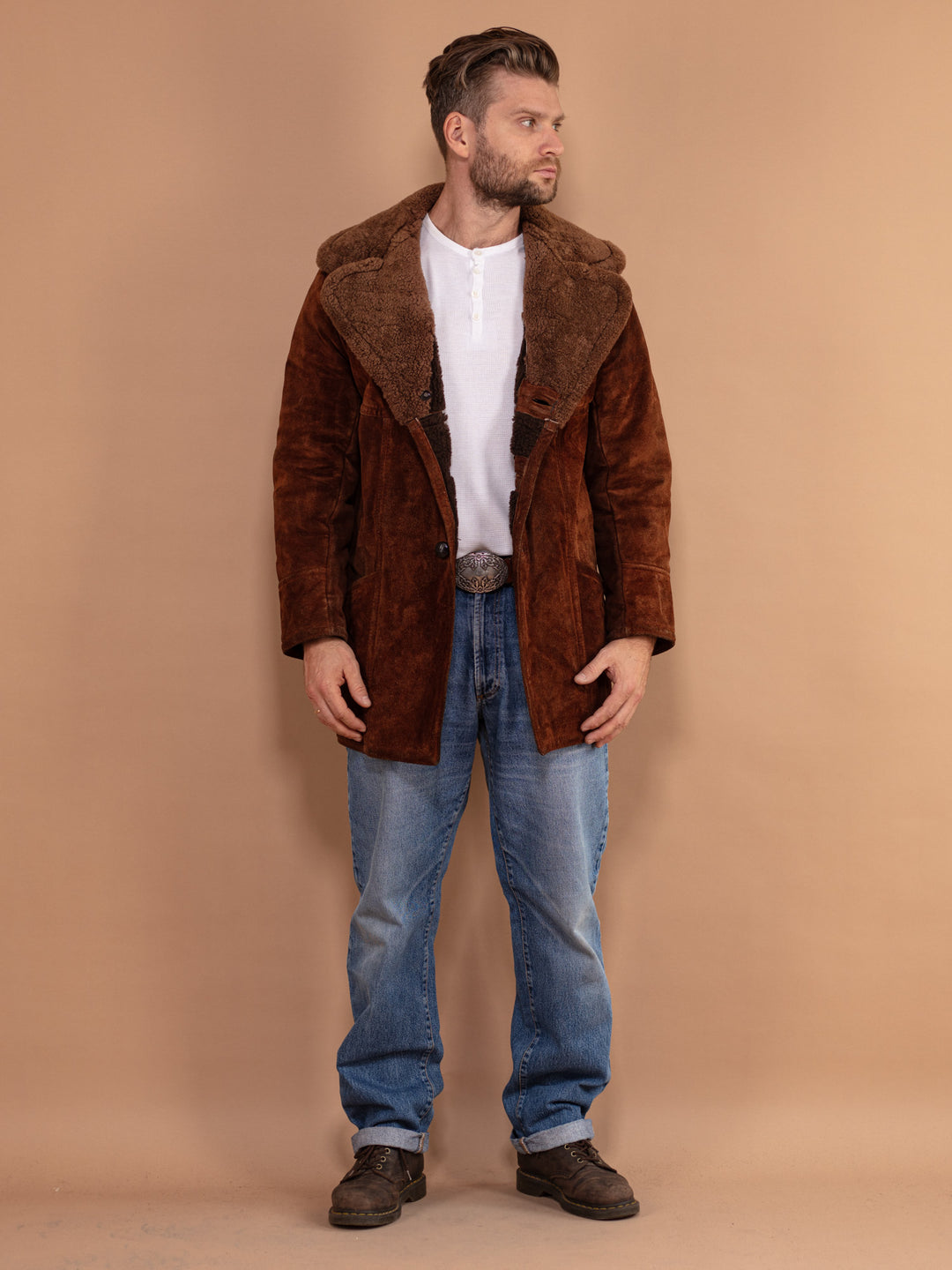 Vintage 70's Men Suede Sherpa Coat in Brown - NorthernGrip