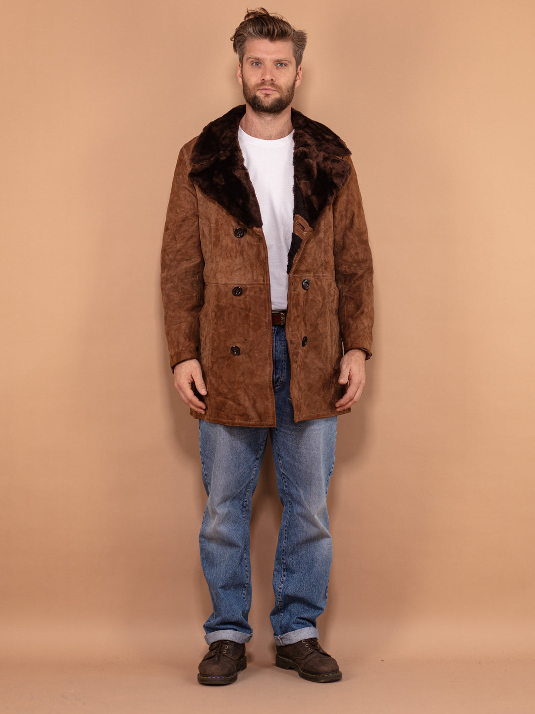 Vintage 70's Men Suede Sherpa Coat in Brown - NorthernGrip