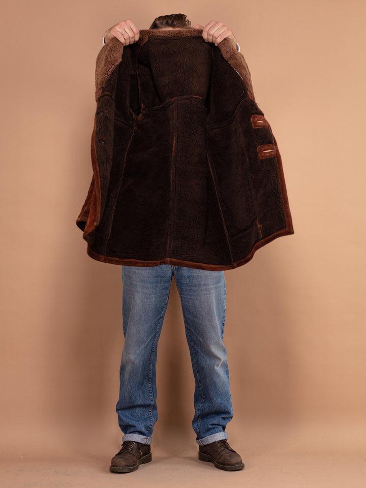 Vintage 70's Men Suede Sherpa Coat in Brown - NorthernGrip