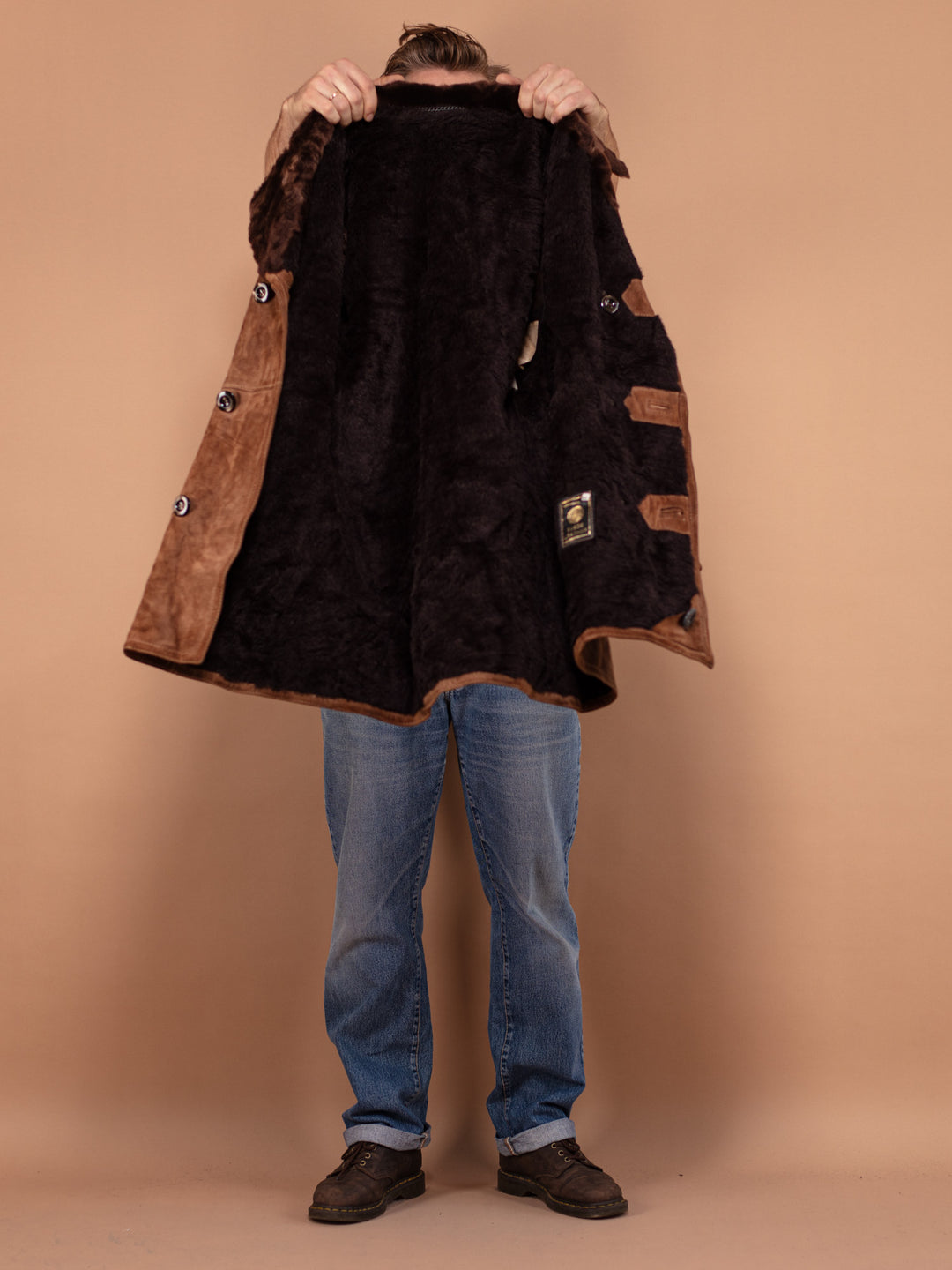 Vintage 70's Men Suede Sherpa Coat in Brown - NorthernGrip