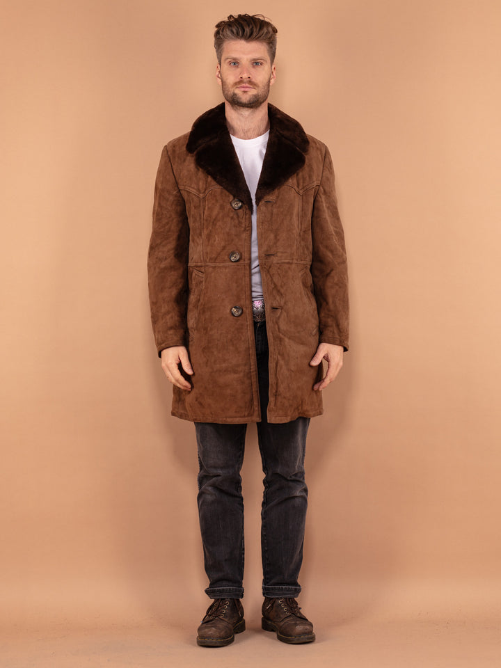 Vintage 70's Men Sheepskin Coat in Brown - NorthernGrip