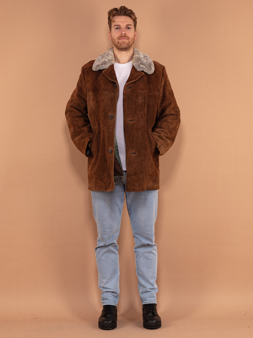 Vintage 70's Men Sheepskin Coat in Brown - NorthernGrip