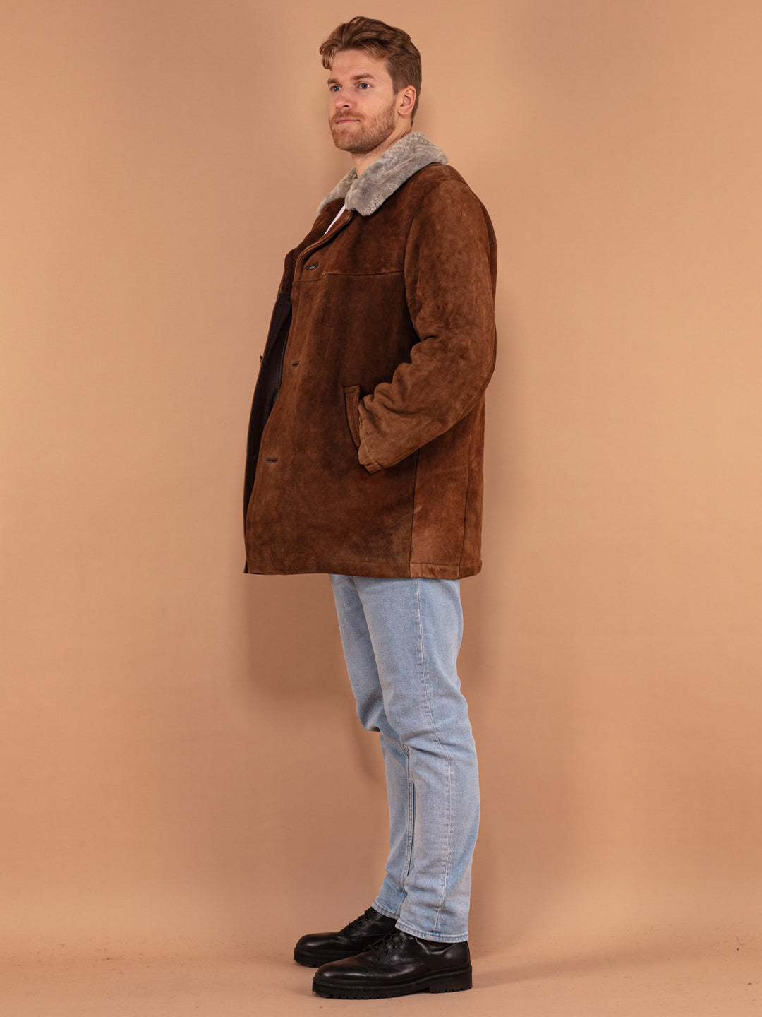 Vintage 70's Men Sheepskin Coat in Brown - NorthernGrip