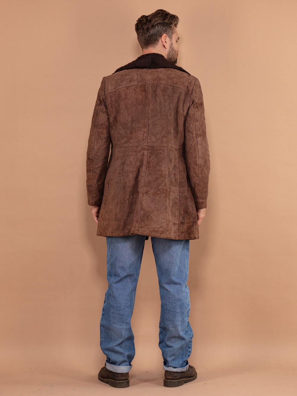 Vintage 70's Men Suede Sherpa Coat in Brown - NorthernGrip