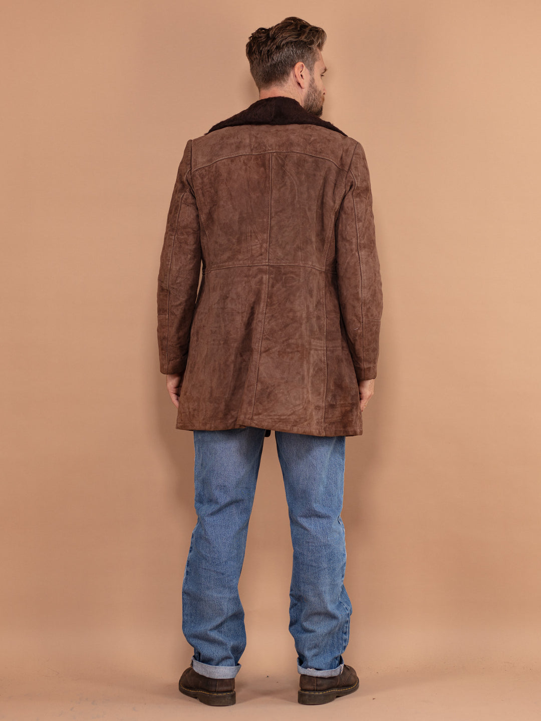 Vintage 70's Men Suede Sherpa Coat in Brown - NorthernGrip