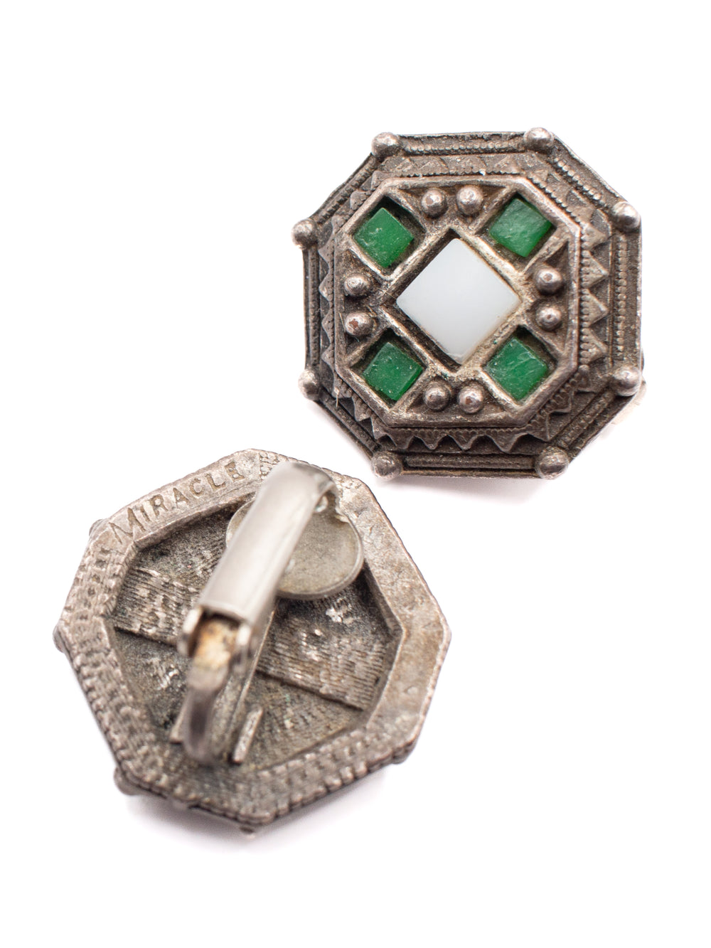 Vintage 60's Clip-on Earrings in Green