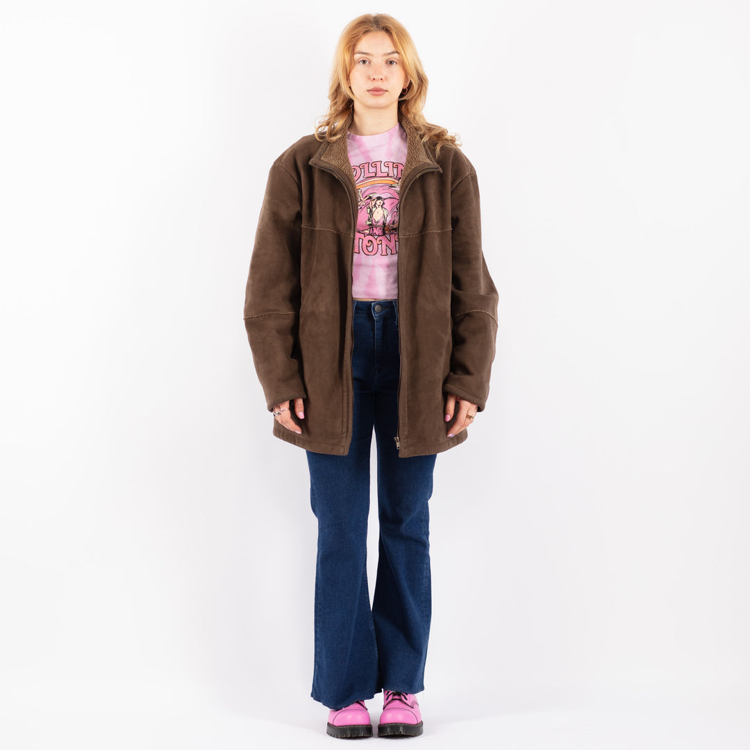 Vintage 00's Women Faux Sheepskin Coat in BrownV9538