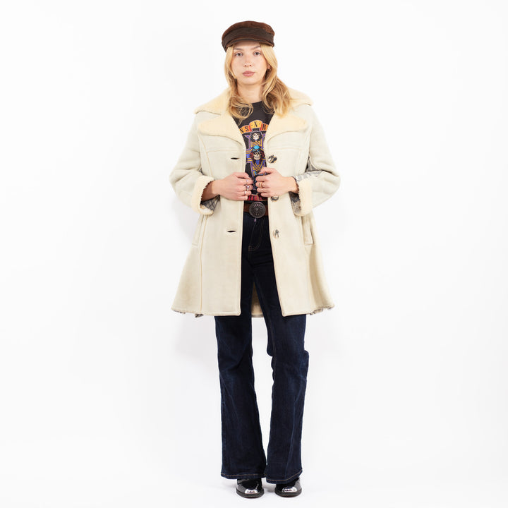 Vintage 70's Women Sheepskin Coat in Beige