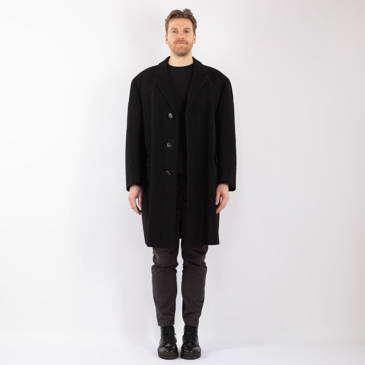 Vintage 70's Men Wool Coat in Black