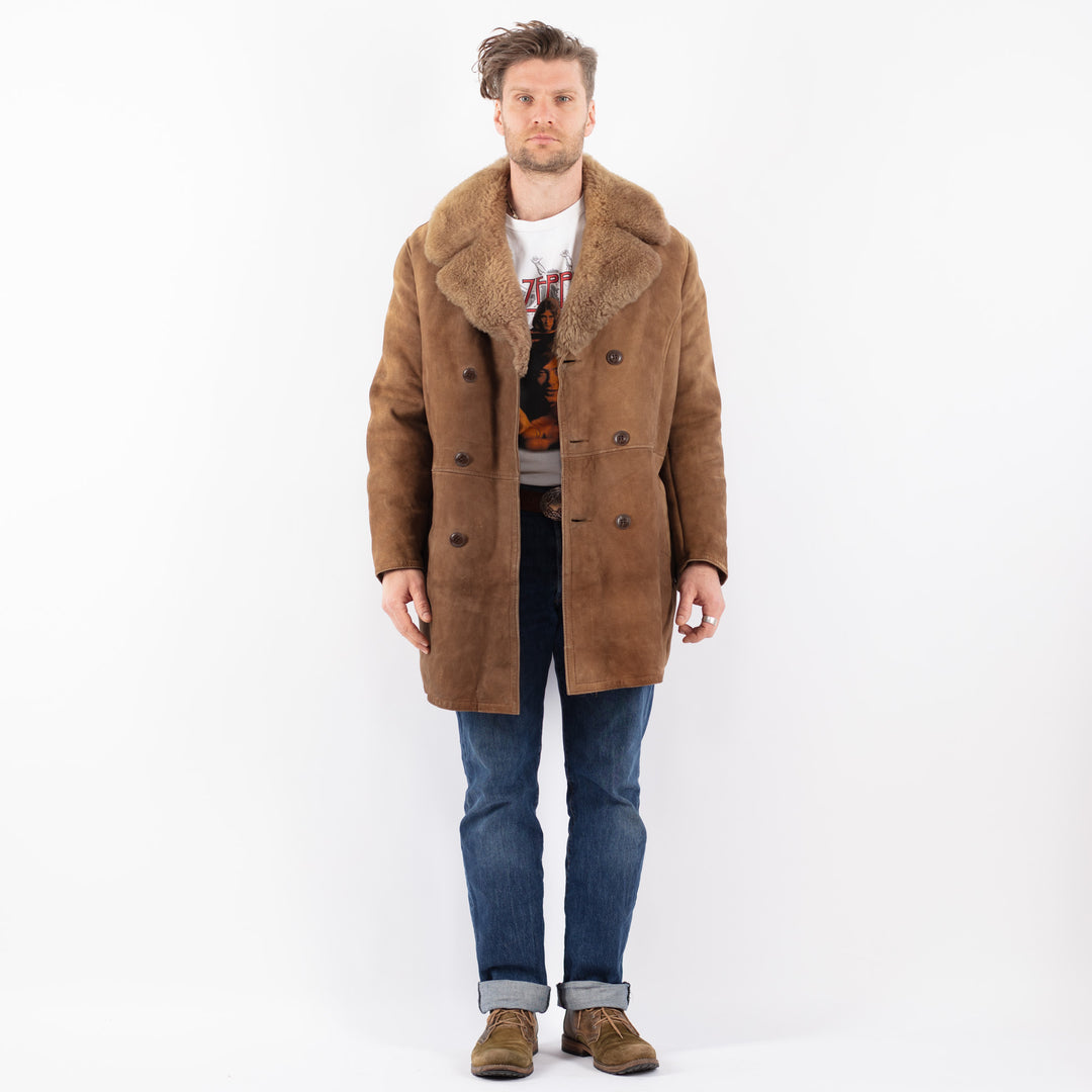 Vintage 70's Men Sheepskin Coat in BrownZ1508