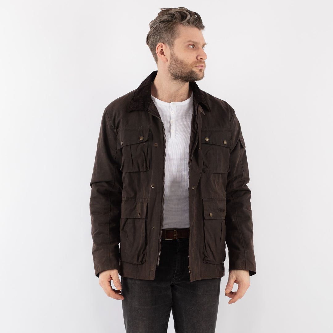 Vintage 90's Men Waxed Canvas Jacket in BrownZ887
