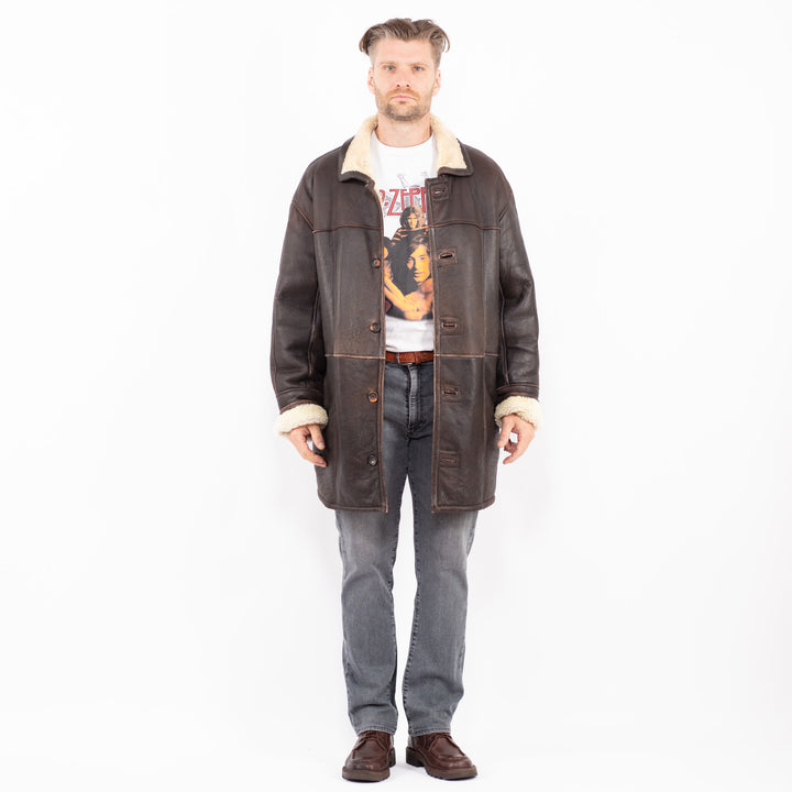 Vintage 80's Men Sheepskin Coat in BrownZ2038