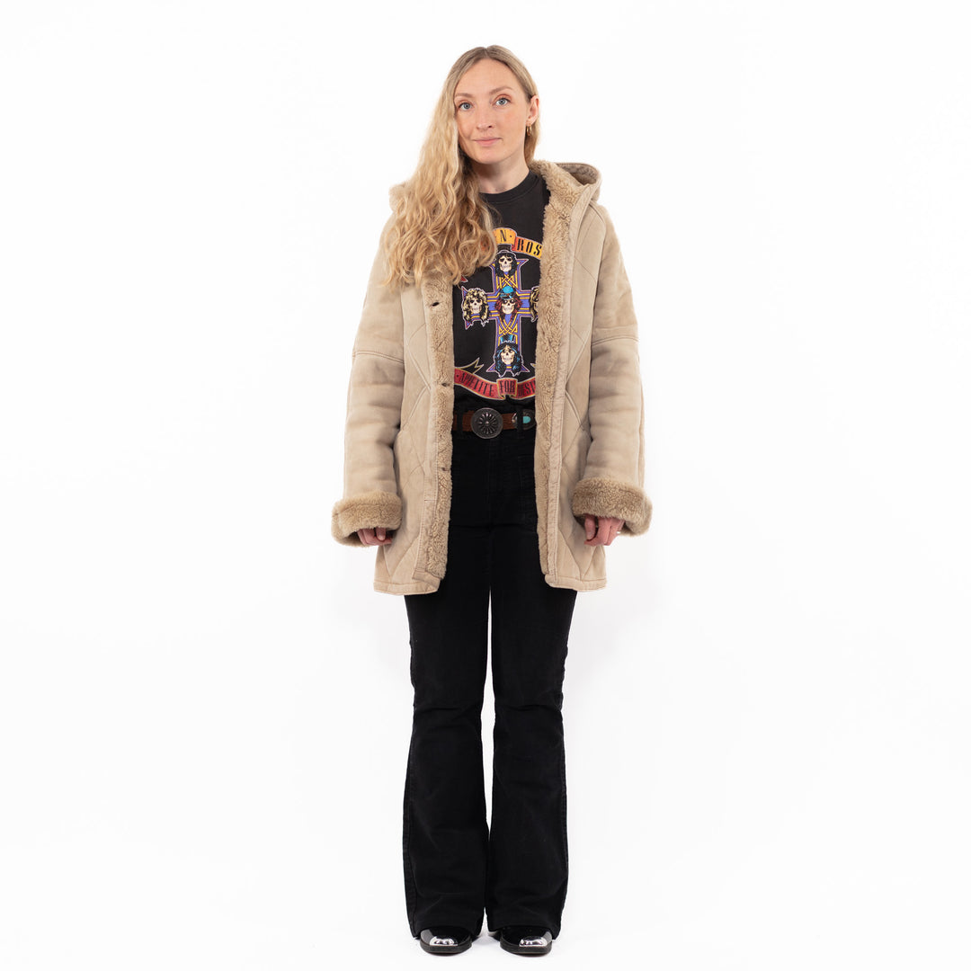 Vintage 80's Women Sheepskin Coat in BeigeA0877