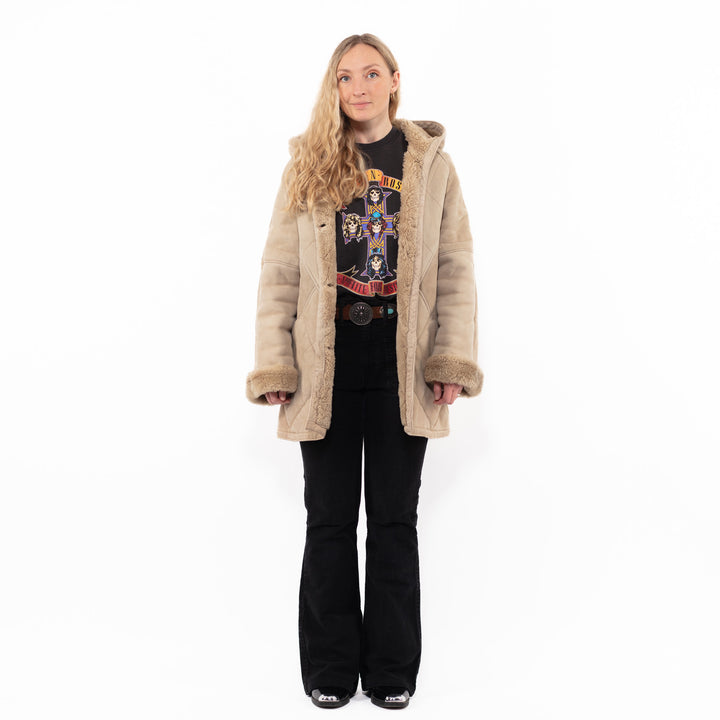 Vintage 80's Women Sheepskin Coat in BeigeA0877