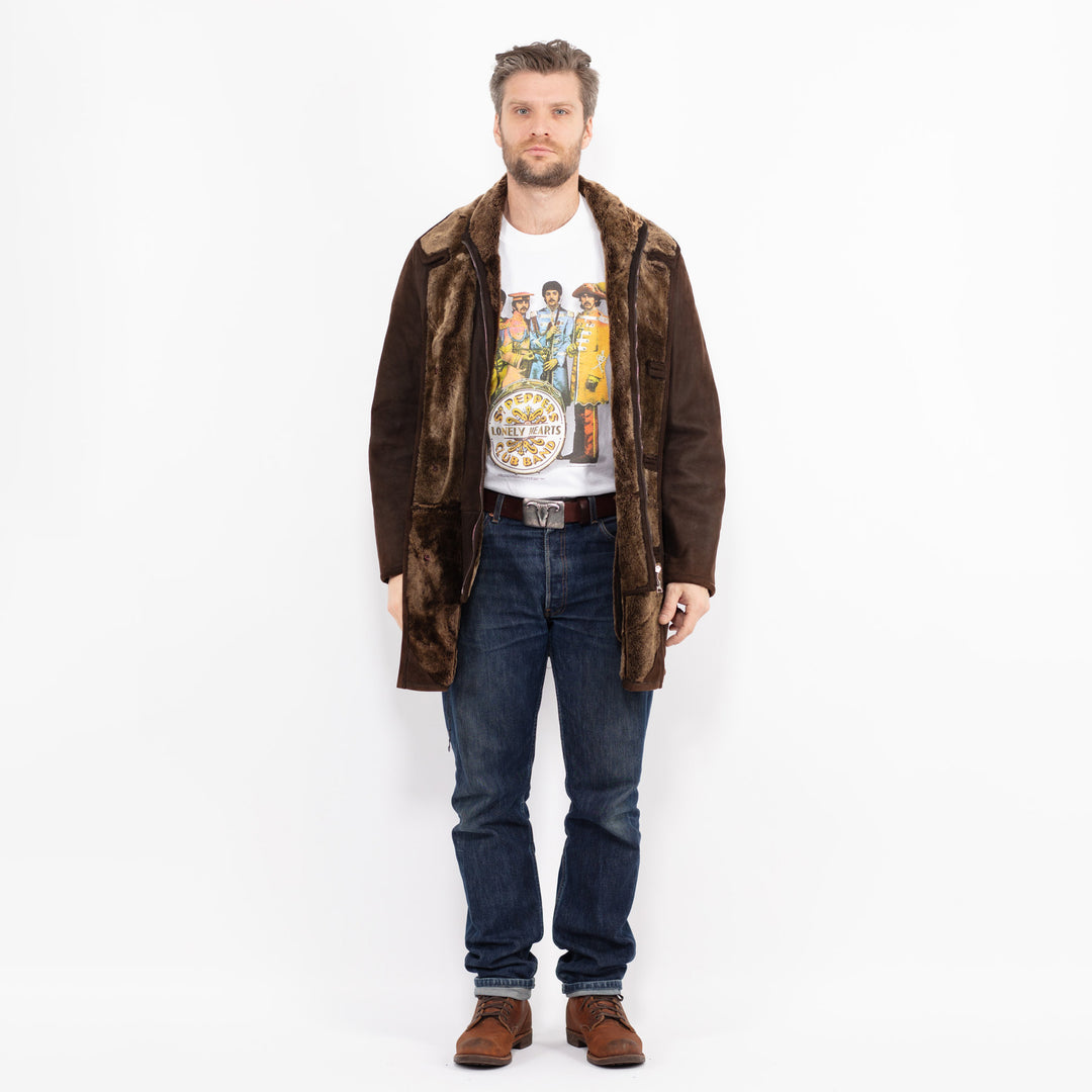 Vintage 70's Men Sheepskin Coat in BrownZ2647