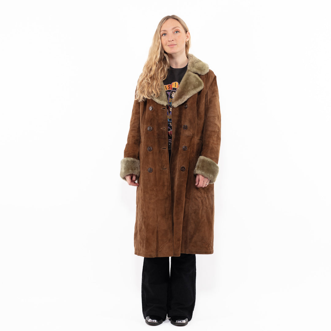 Vintage 70's Women Suede Sherpa Coat in BrownA0878