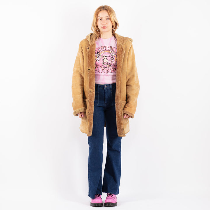 Vintage 90's Women Sheepskin Coat in BeigeV9543