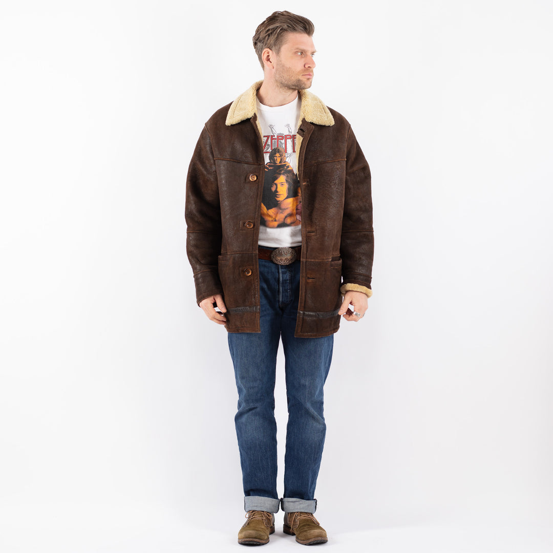 Vintage 80's Men Sheepskin Shearling in BrownZ1511