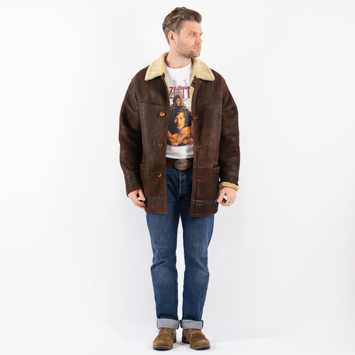 Vintage 80's Men Sheepskin Shearling in BrownZ1511