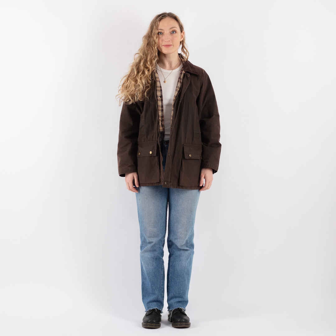 Vintage 90's Women Waxed Cotton Jacket in Brown - NorthernGrip