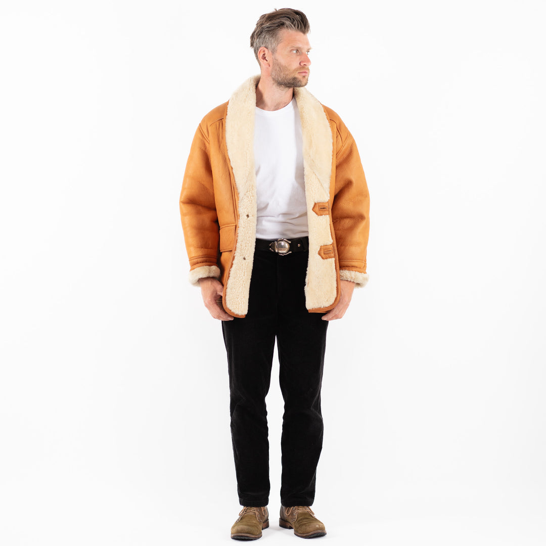 Vintage 80's Men Sheepskin Shearling Coat in BrownZ1810