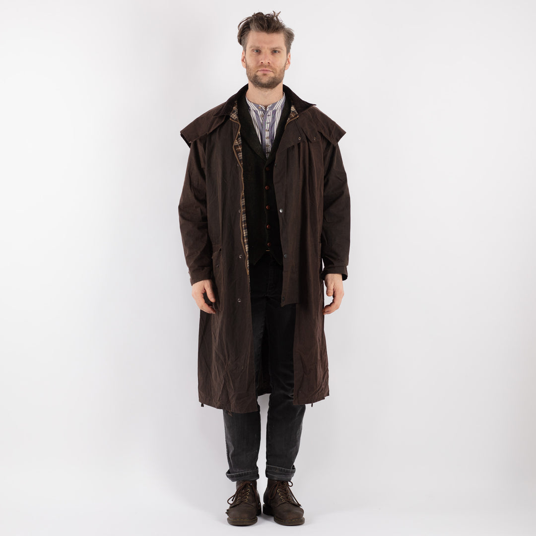Vintage 90's Men Waxed Canvas Coat in Brown