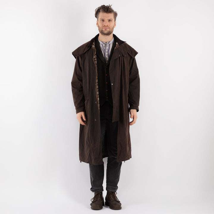 Vintage 90's Men Waxed Canvas Coat in Brown