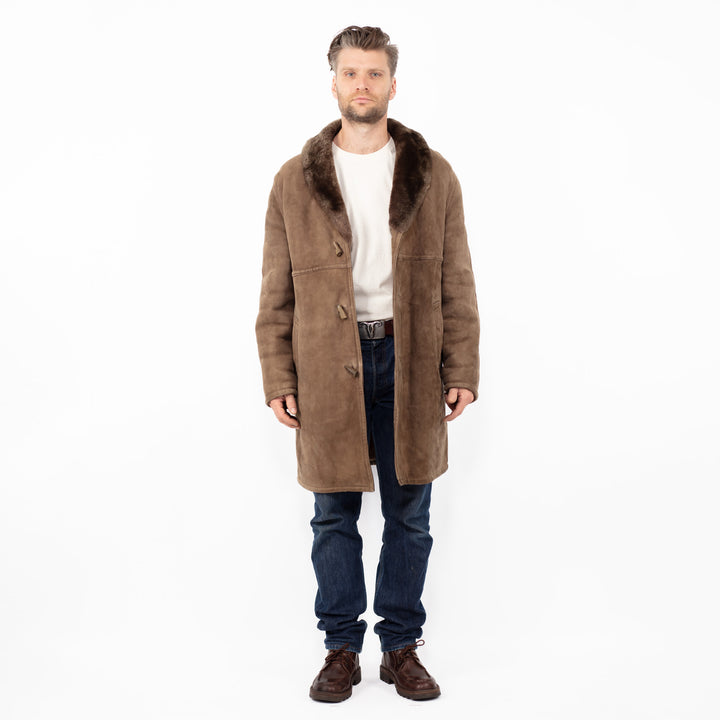 Vintage 70's Men Sheepskin Coat in Dark Beige