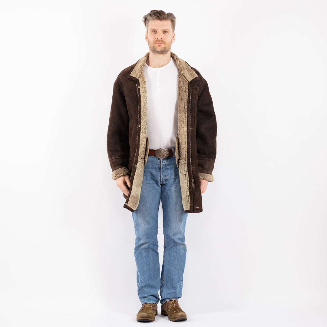 Vintage 90's Men Sheepskin Coat in BrownZ1404