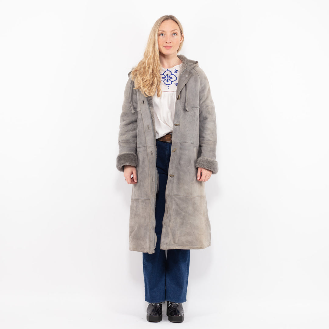 Vintage 80's Women Sheepskin Coat in GrayA0985