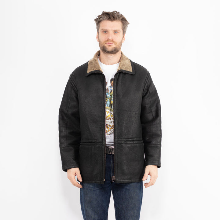 Vintage 90's Men Sheepskin Jacket in BlackZ2652
