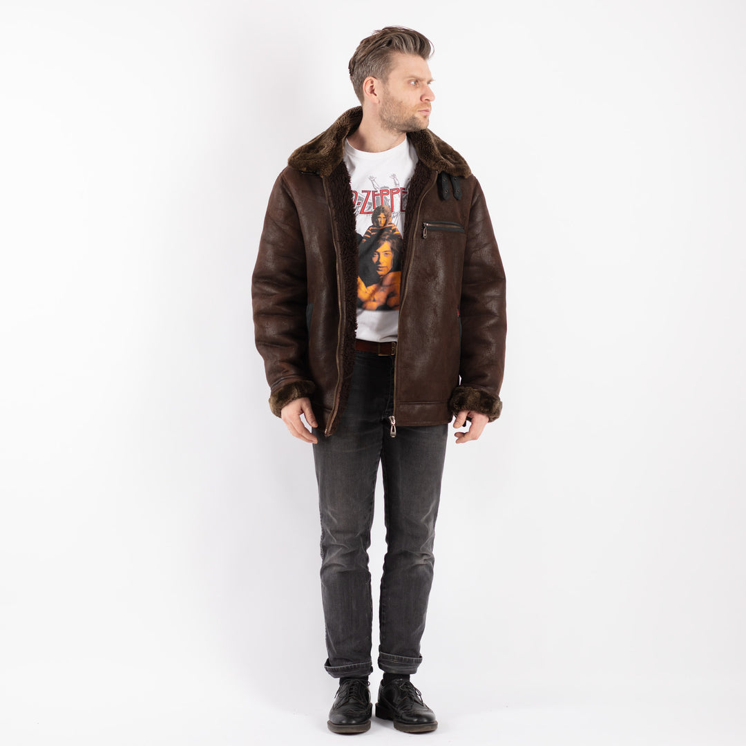 Vintage 90's Men Faux Sheepskin Jacket in BrownZ422