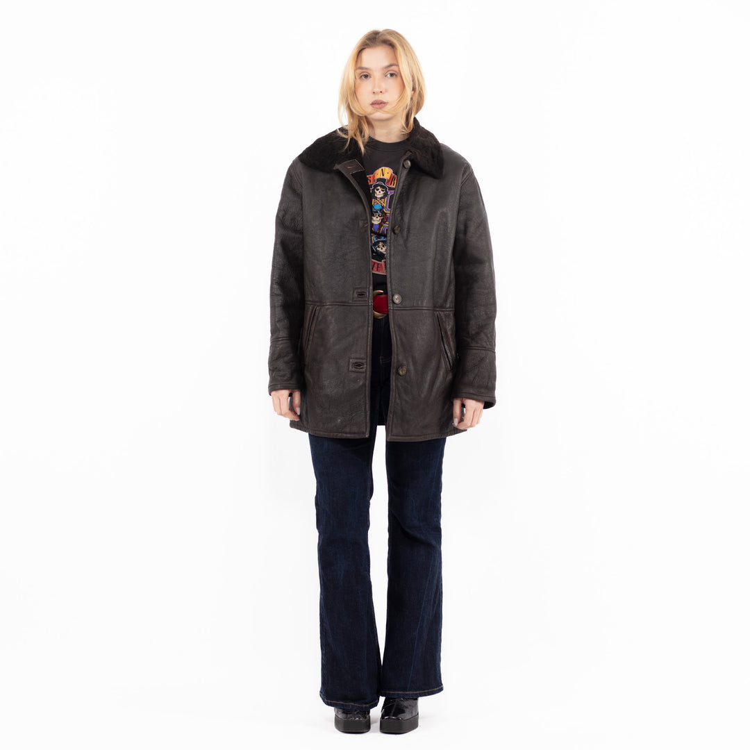 Vintage 90's Women Sheepskin Coat in BrownA1088