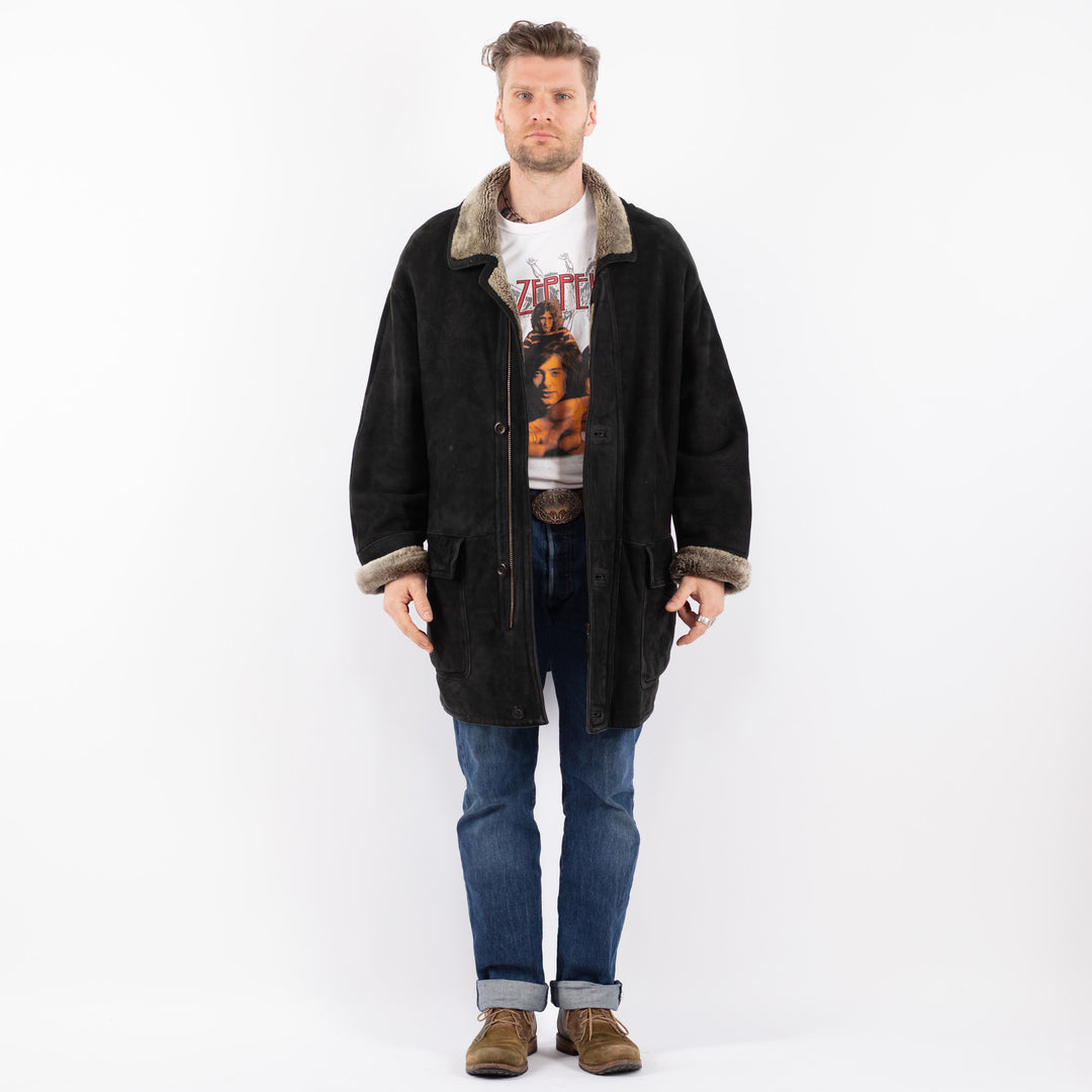 Vintage 90's Men Sheepskin Coat in BlackZ1513