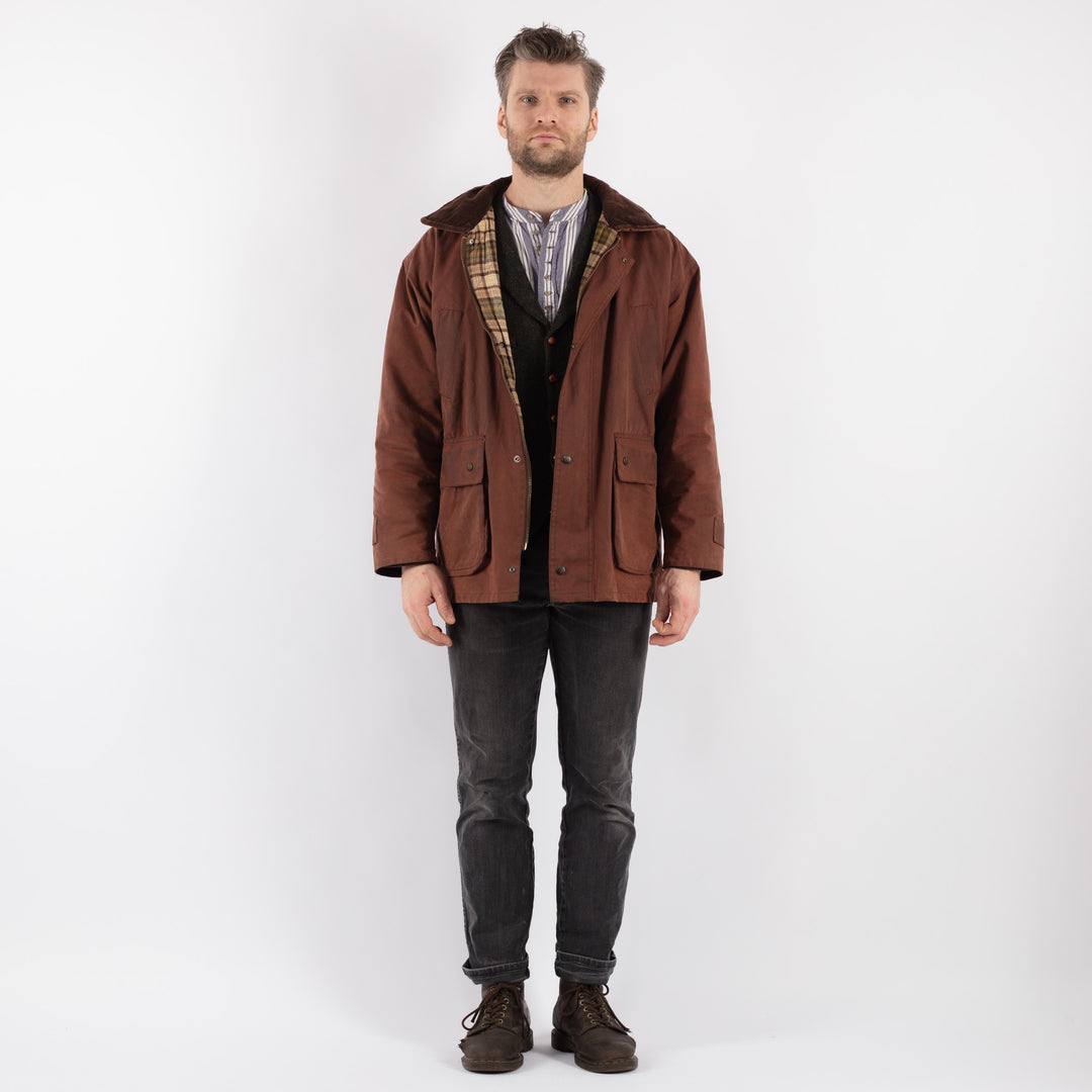 Vintage 90's Men Waxed Canvas Jacket in Brown - NorthernGrip