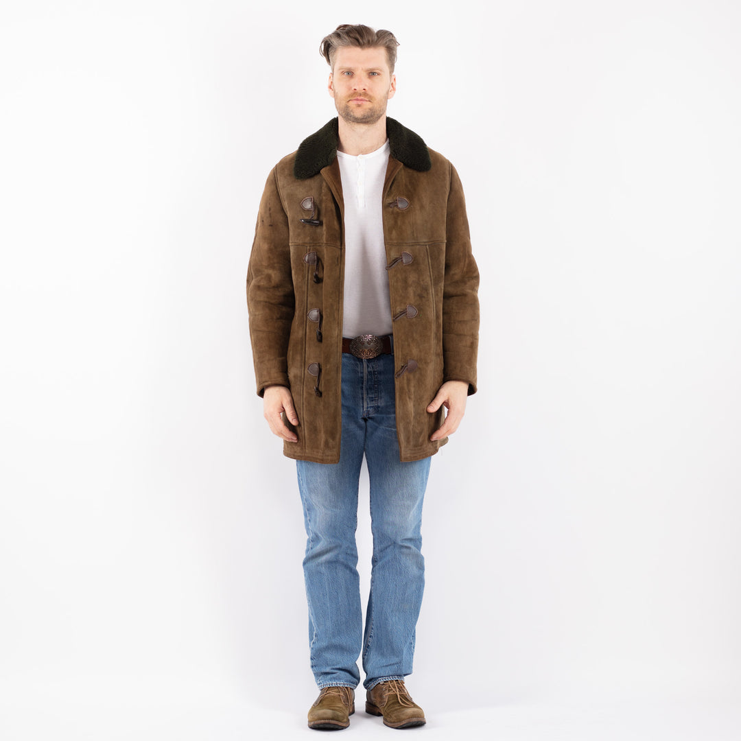 Vintage 70's Men Sheepskin Coat in Green