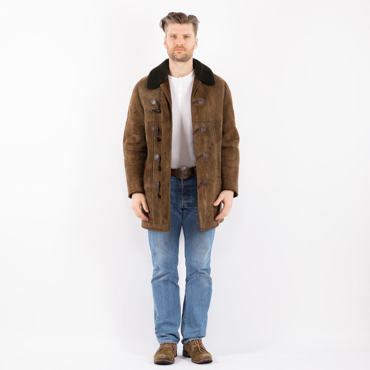 Vintage 70's Men Sheepskin Coat in Green