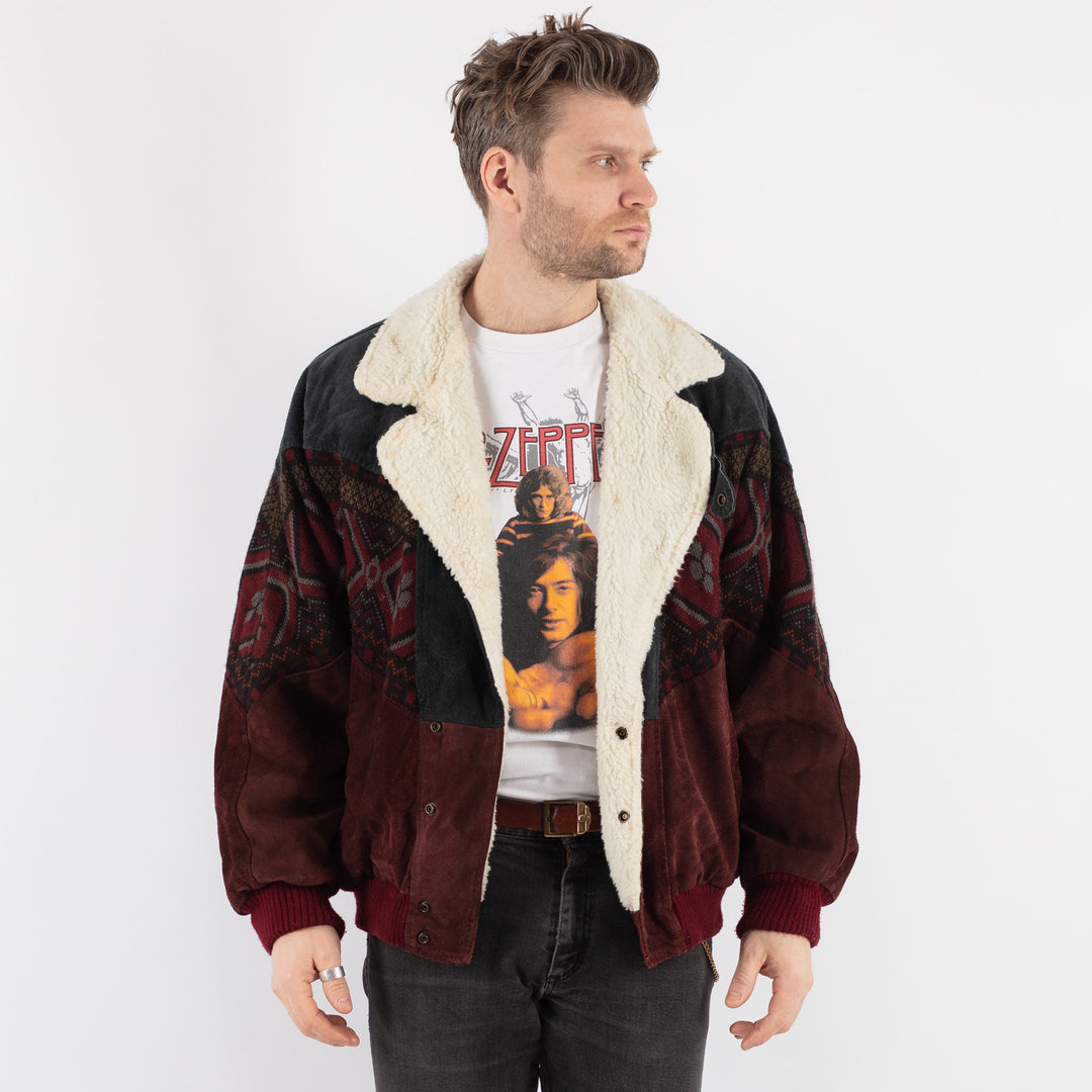Vintage 80's Men Aztec Suede Bomber Jacket in Multi - NorthernGrip
