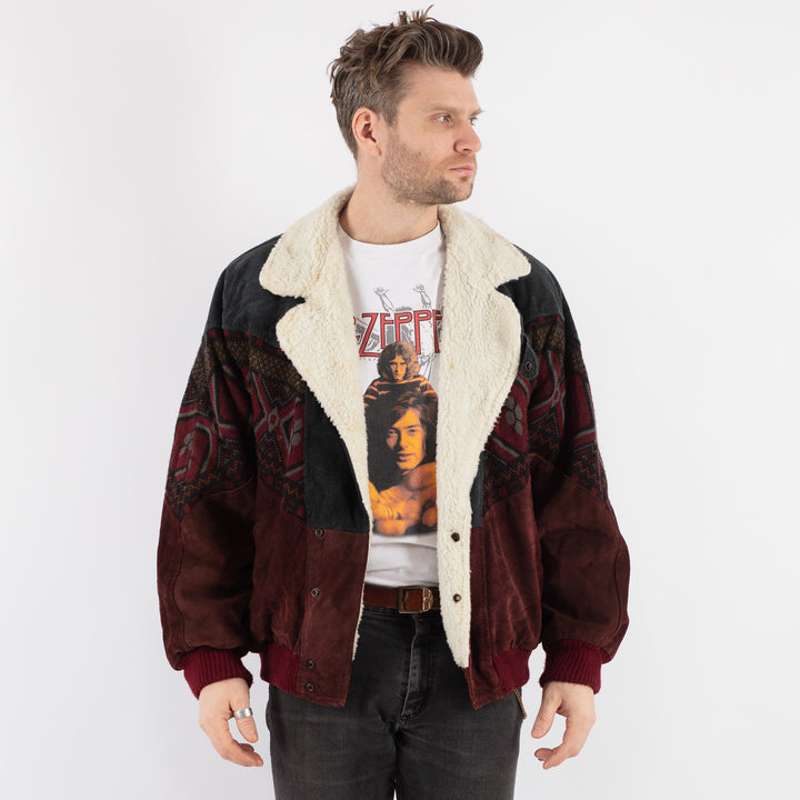 Vintage 80's Men Aztec Suede Bomber Jacket in Multi - NorthernGrip