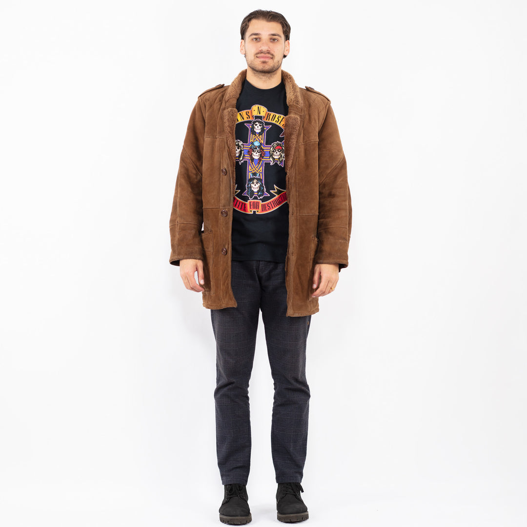 Vintage 90's Men Sheepskin Coat in BrownZ2366