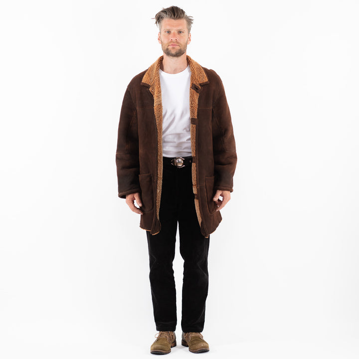 Vintage 90's Men Sheepskin Coat in BrownZ1829