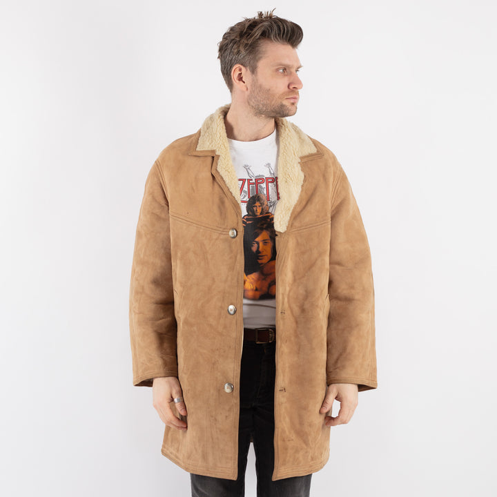 Vintage 70's Men Suede Sherpa Coat in Beige - NorthernGrip